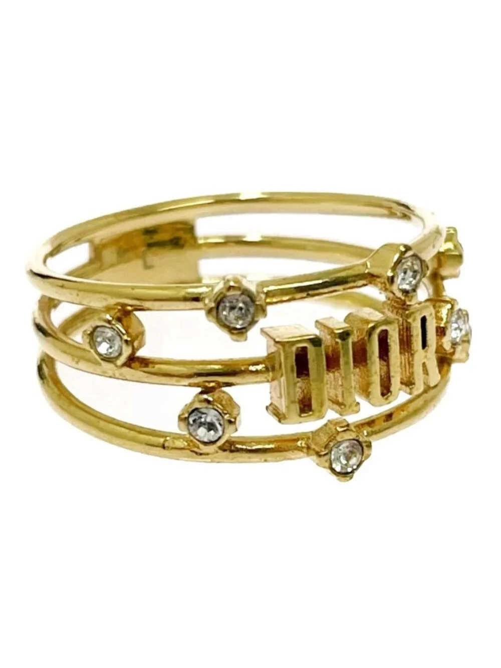 Dior Rhinestone Logo Ring Gold
